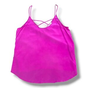 Rory Beca 100% Silk Crisscross Back Camisole Top Size M Pink Barbie Luxury Chic